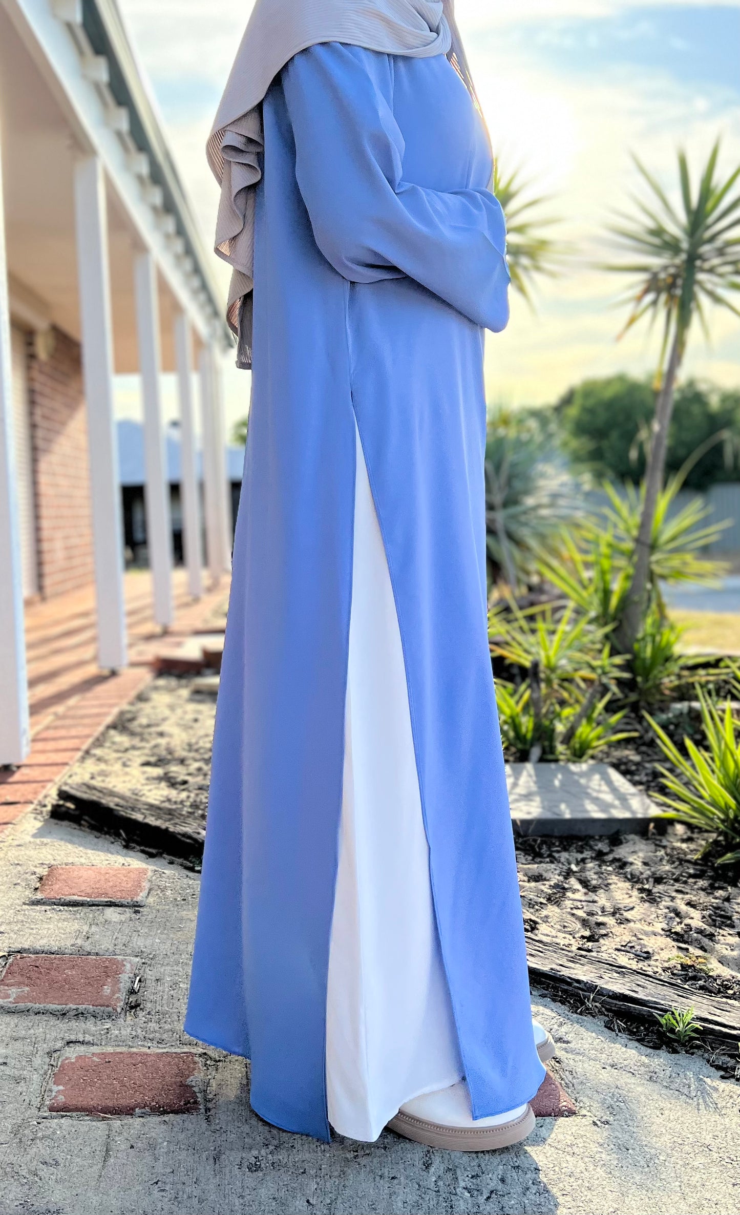 2 Piece Slit Abaya | Light Blue