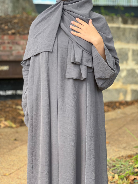 3 Piece Open Abaya | Grey