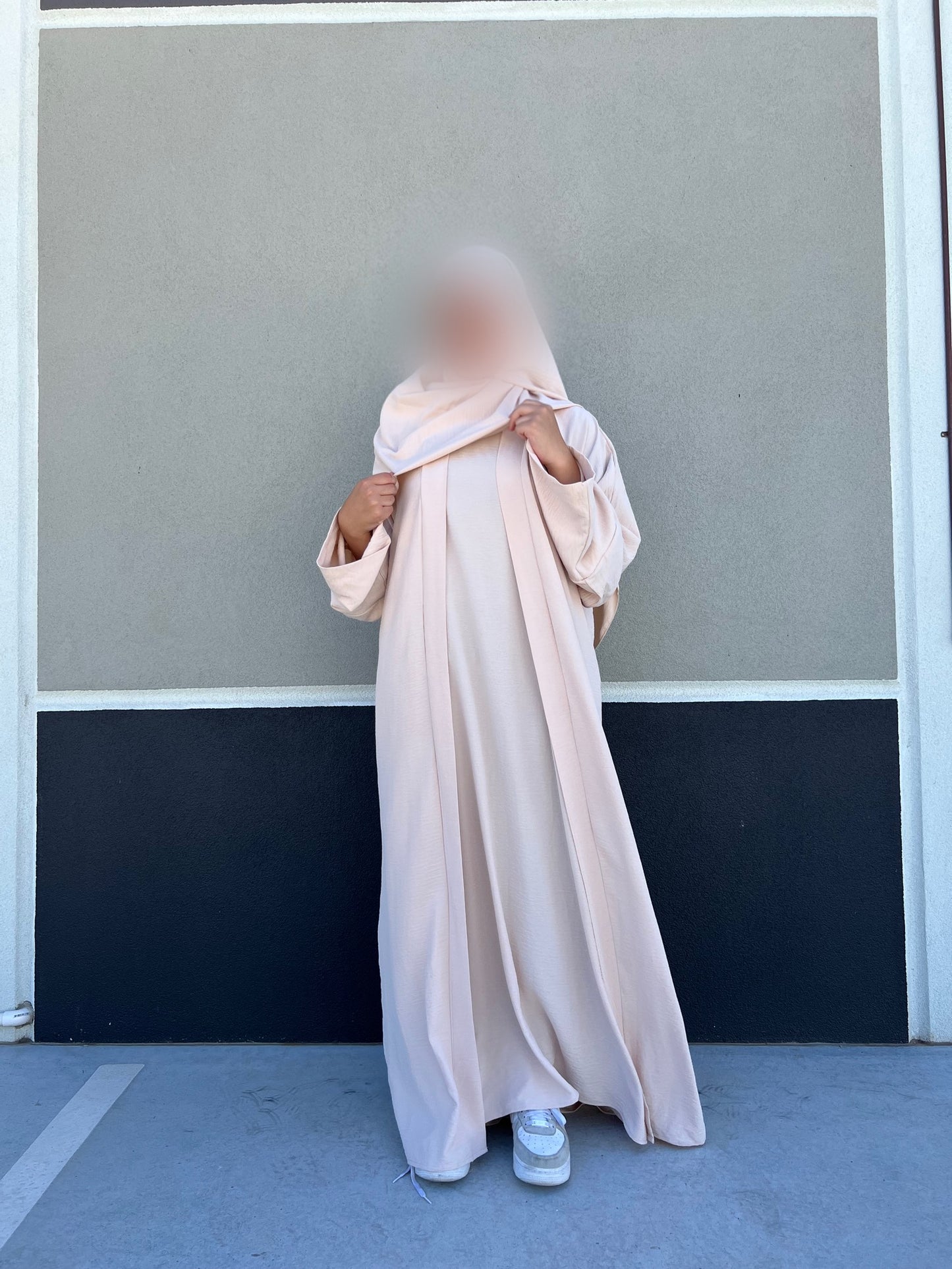 3 Piece Open Abaya | Cream