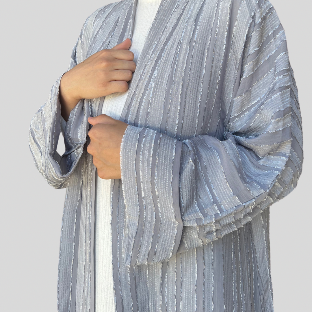 Ruffled Open Abaya | Silver