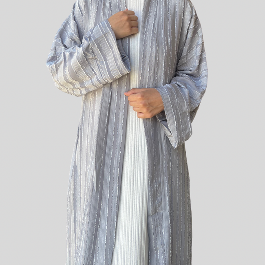 Ruffled Open Abaya | Silver